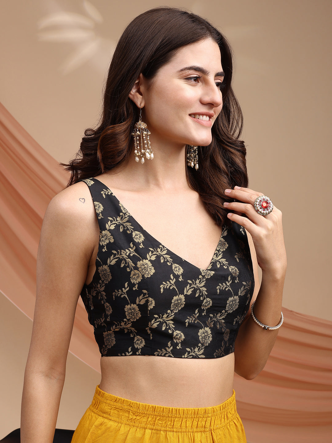 Black colour brocade sleeveless blouse